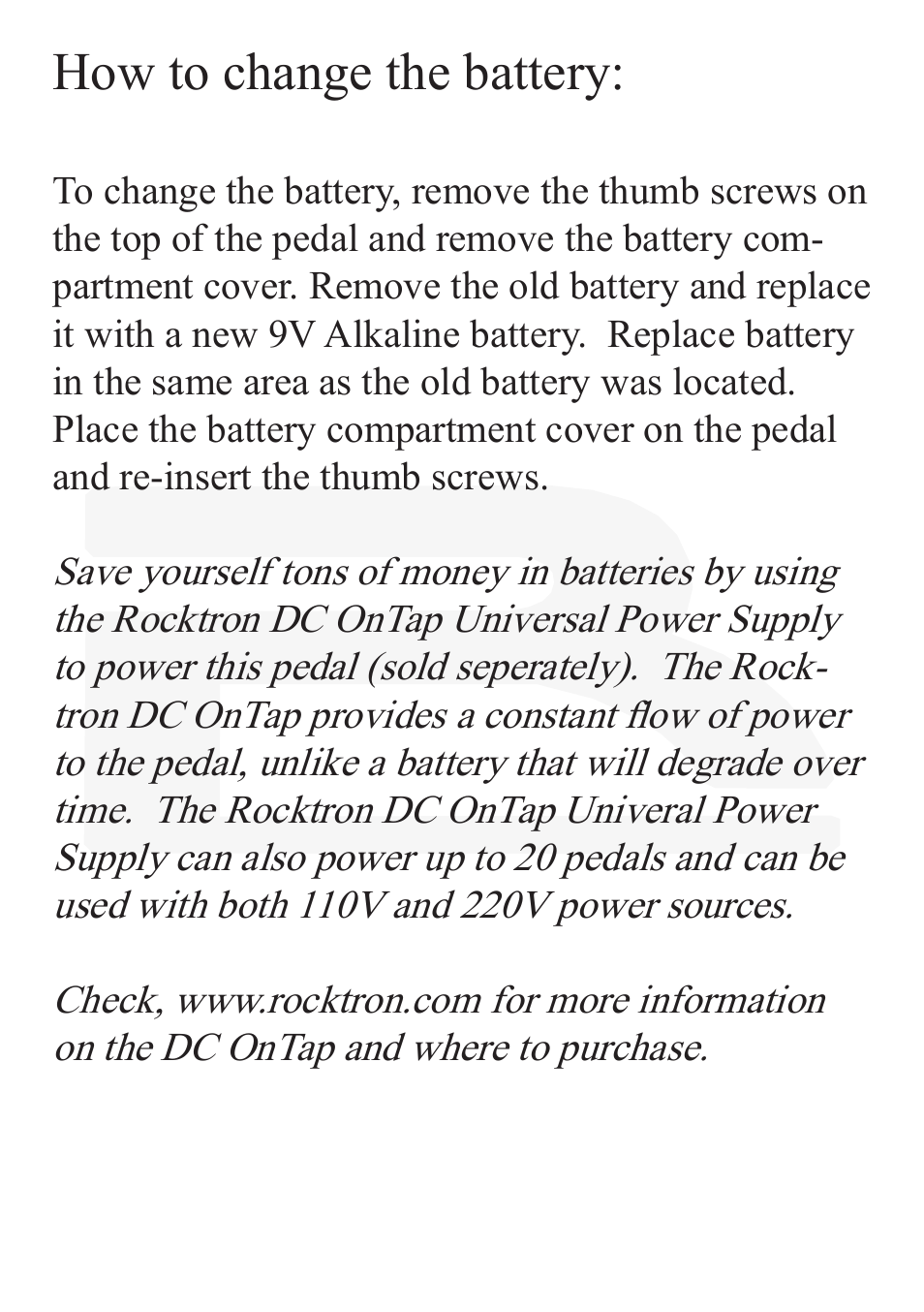 How to change the battery | Rocktron Reaction Compressor User Manual | Page 11 / 12
