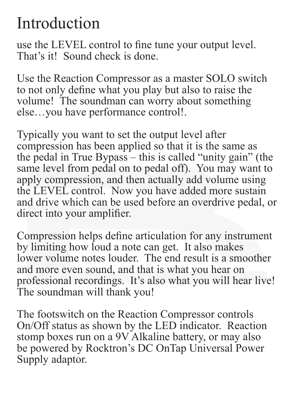 Introduction | Rocktron Reaction Compressor User Manual | Page 5 / 12