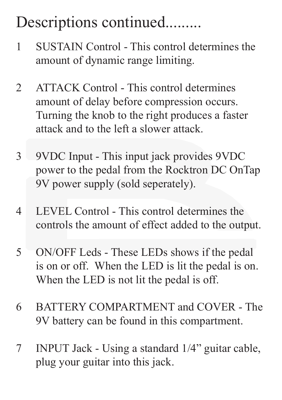 Descriptions continued | Rocktron Reaction Compressor User Manual | Page 7 / 12