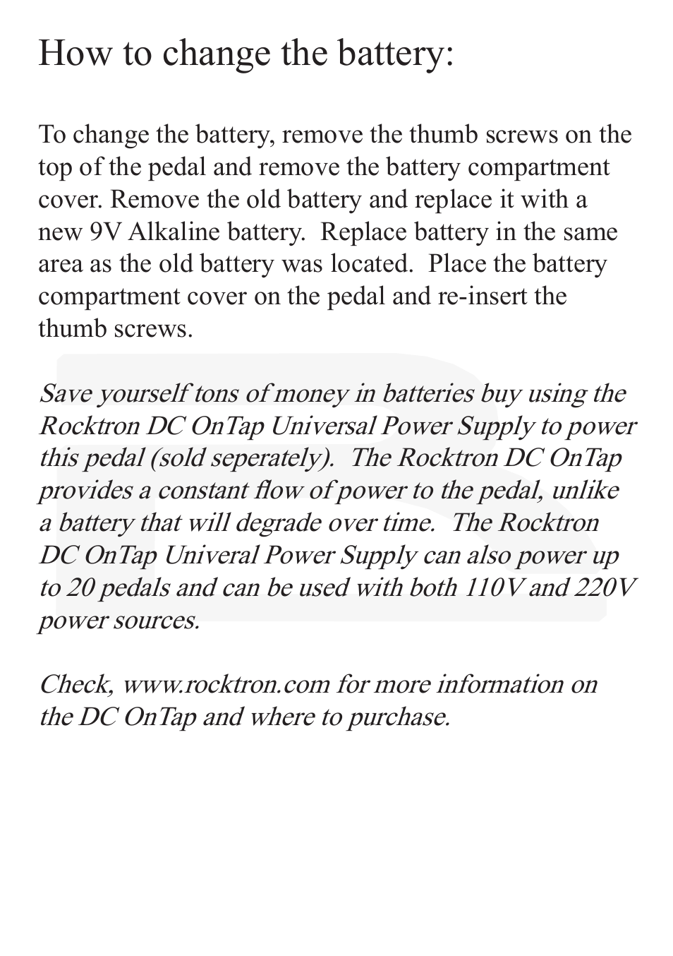 How to change the battery | Rocktron Reaction Chorus User Manual | Page 11 / 12