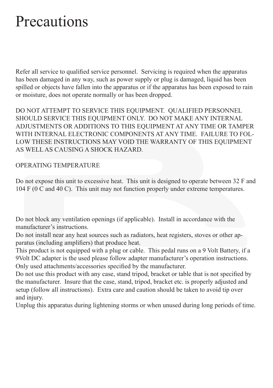 Precautions | Rocktron Reaction Chorus User Manual | Page 3 / 12