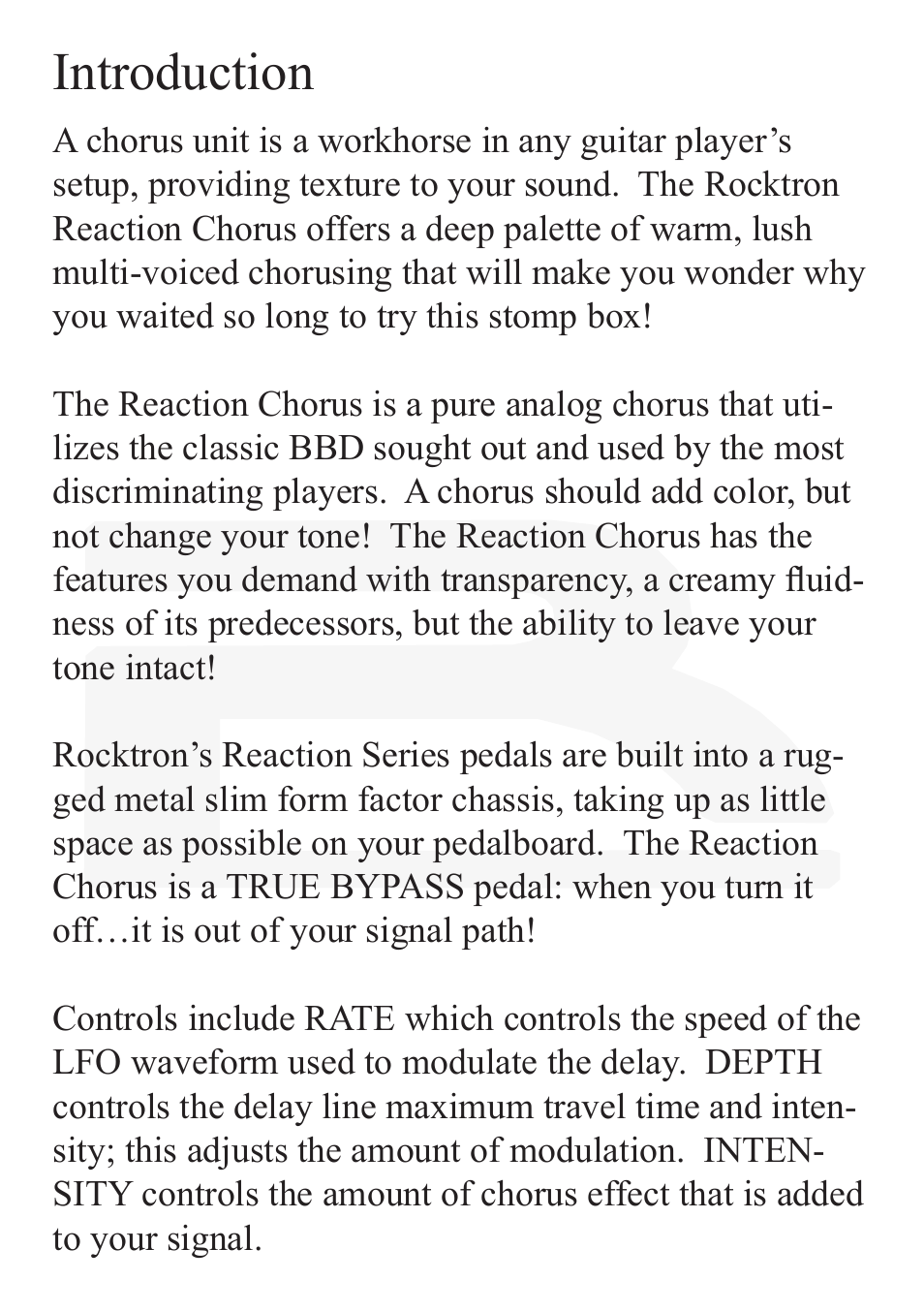 Introduction | Rocktron Reaction Chorus User Manual | Page 4 / 12