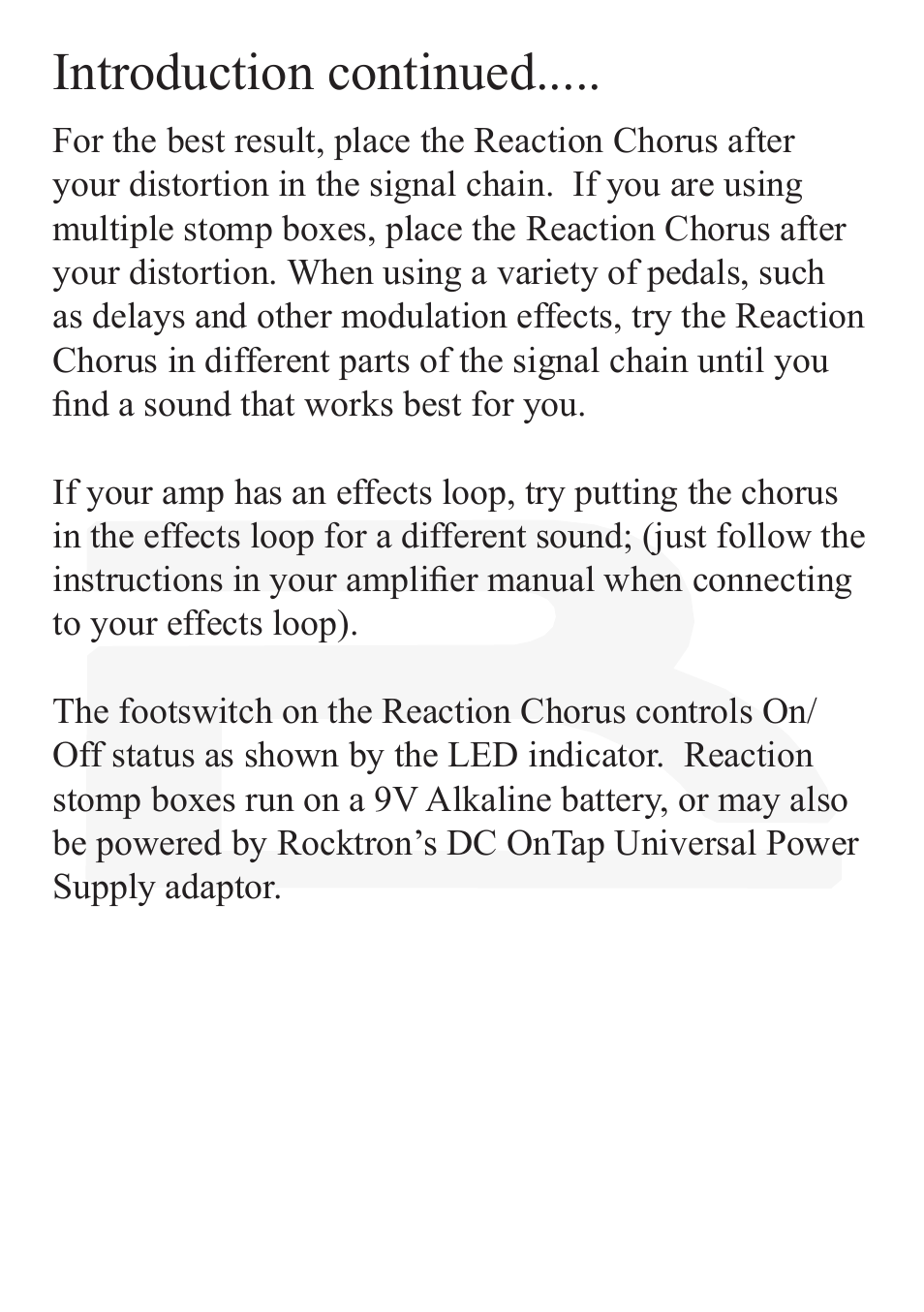 Introduction continued | Rocktron Reaction Chorus User Manual | Page 5 / 12