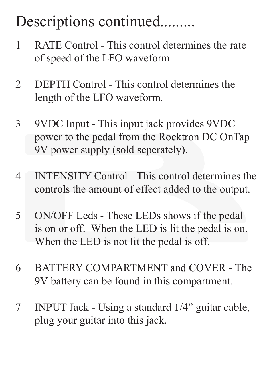 Descriptions continued | Rocktron Reaction Chorus User Manual | Page 7 / 12