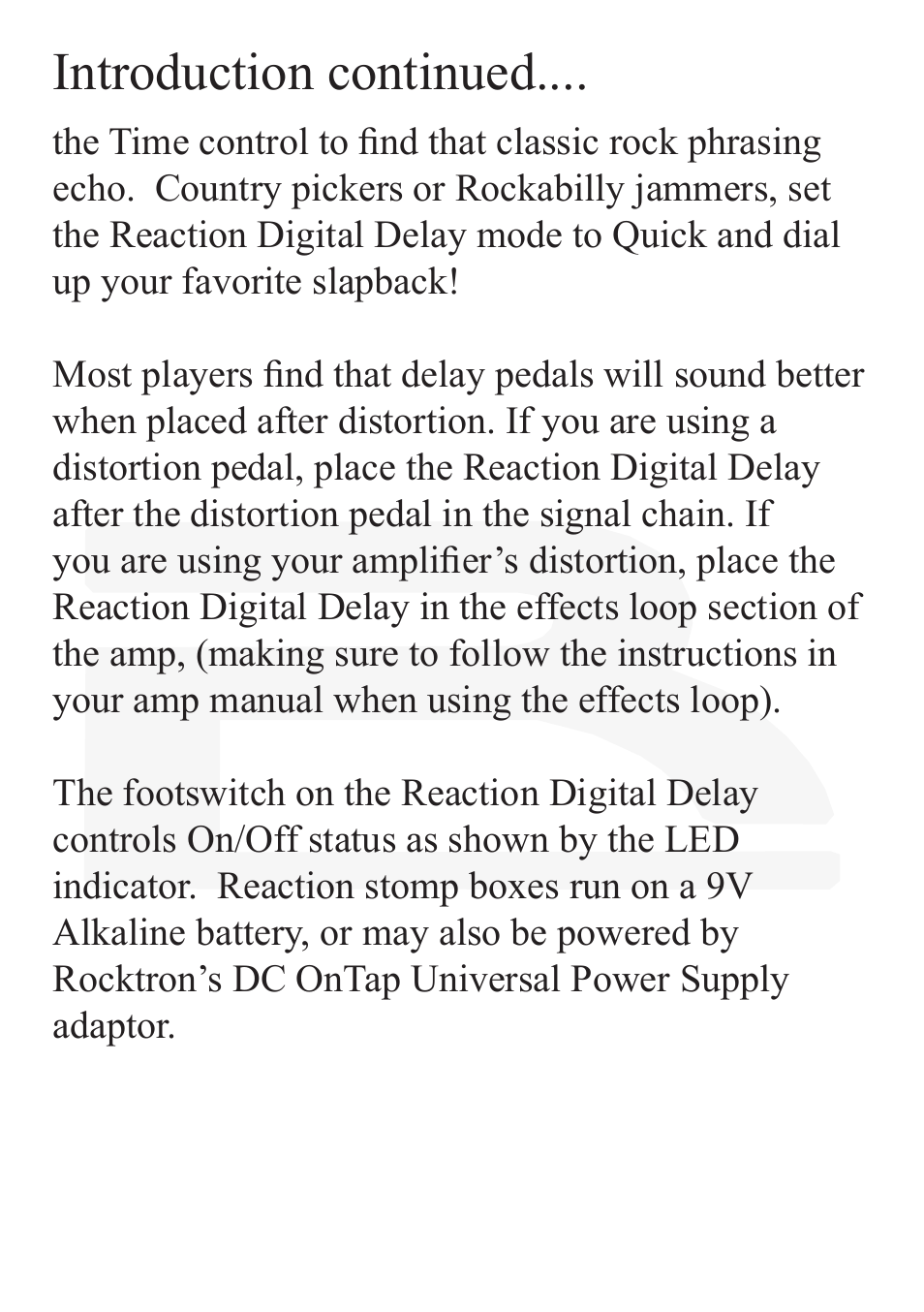 Introduction continued | Rocktron Reaction Digital Delay User Manual | Page 5 / 12