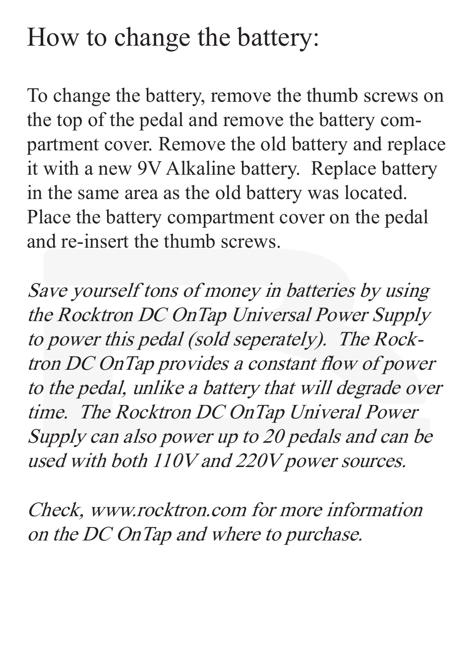 How to change the battery | Rocktron Reaction Octaver User Manual | Page 11 / 12