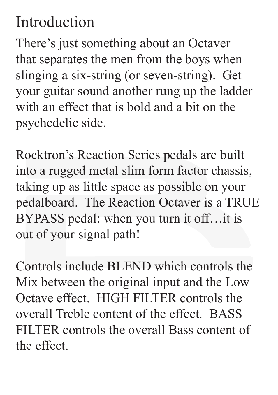 Introduction | Rocktron Reaction Octaver User Manual | Page 4 / 12