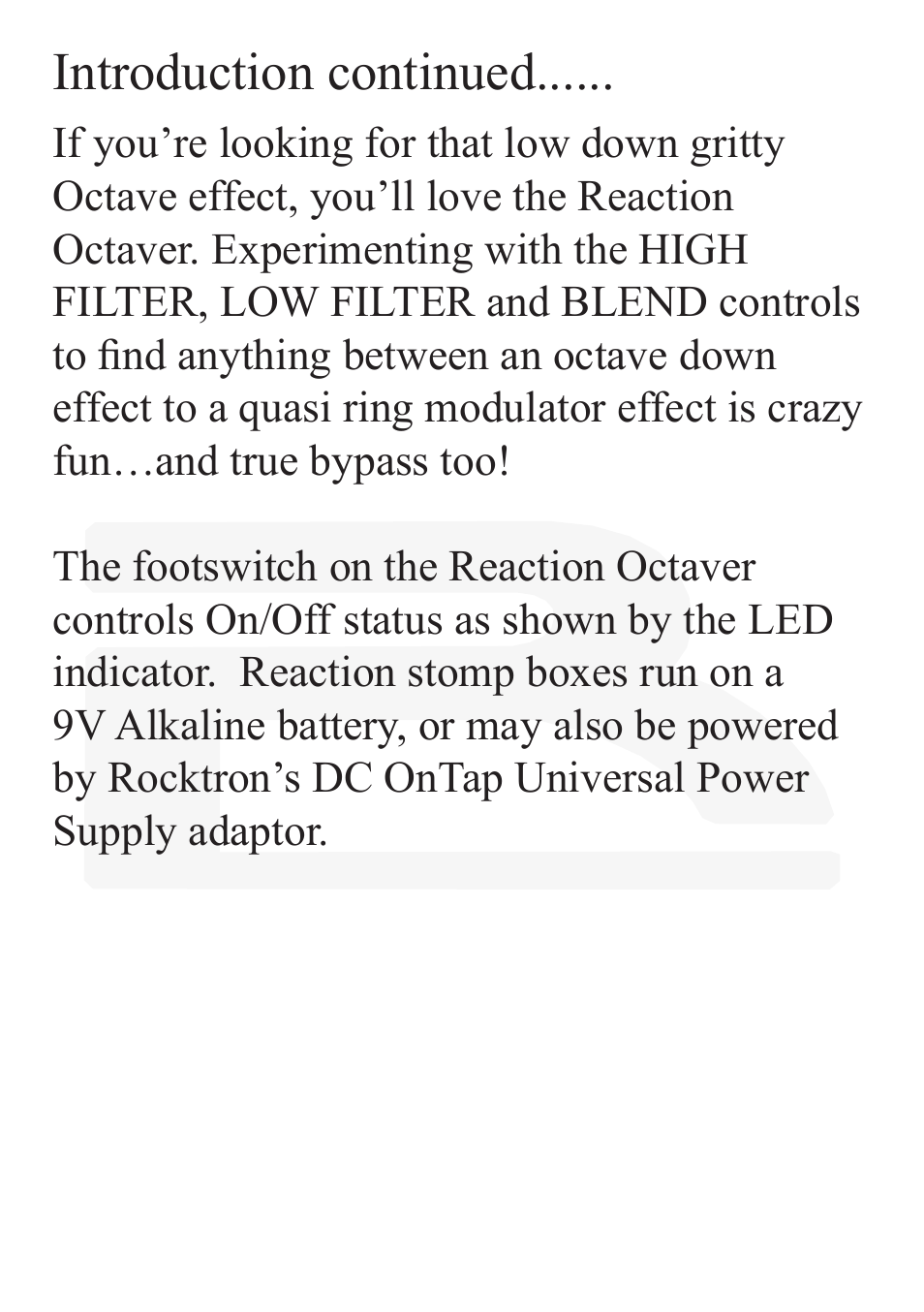 Introduction continued | Rocktron Reaction Octaver User Manual | Page 5 / 12