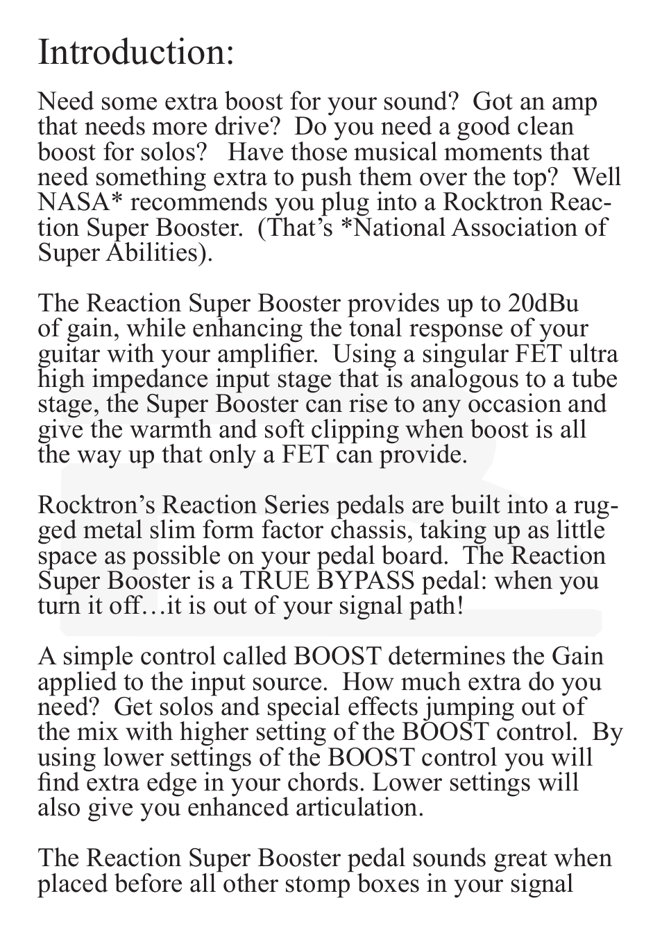 Introduction | Rocktron Reaction Super Booster User Manual | Page 4 / 12