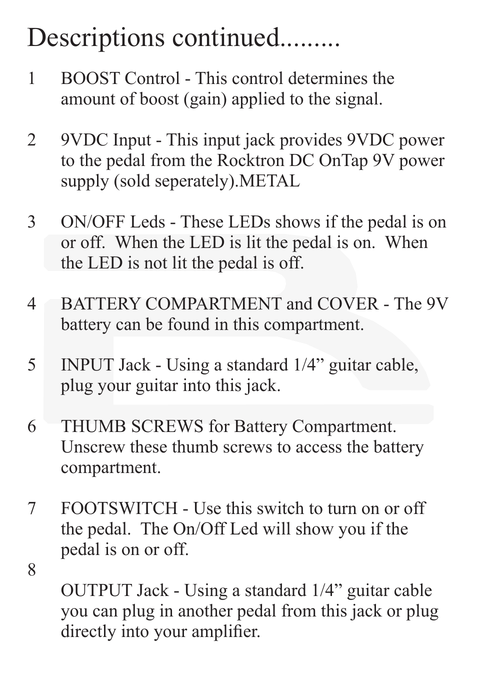 Descriptions continued | Rocktron Reaction Super Booster User Manual | Page 7 / 12