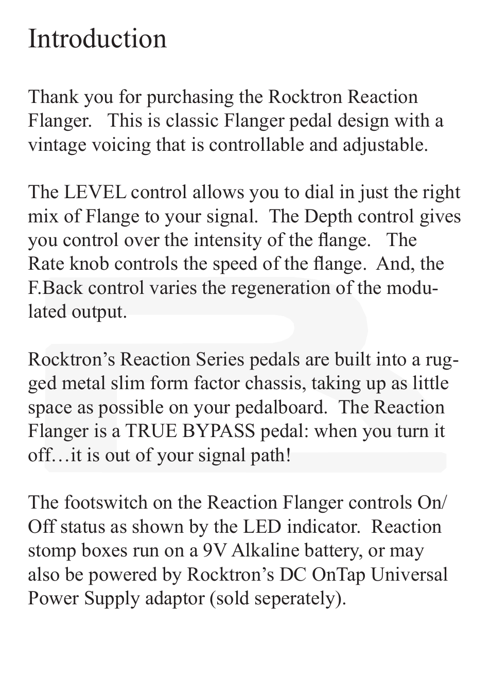 Introduction | Rocktron Reaction Flanger User Manual | Page 4 / 12