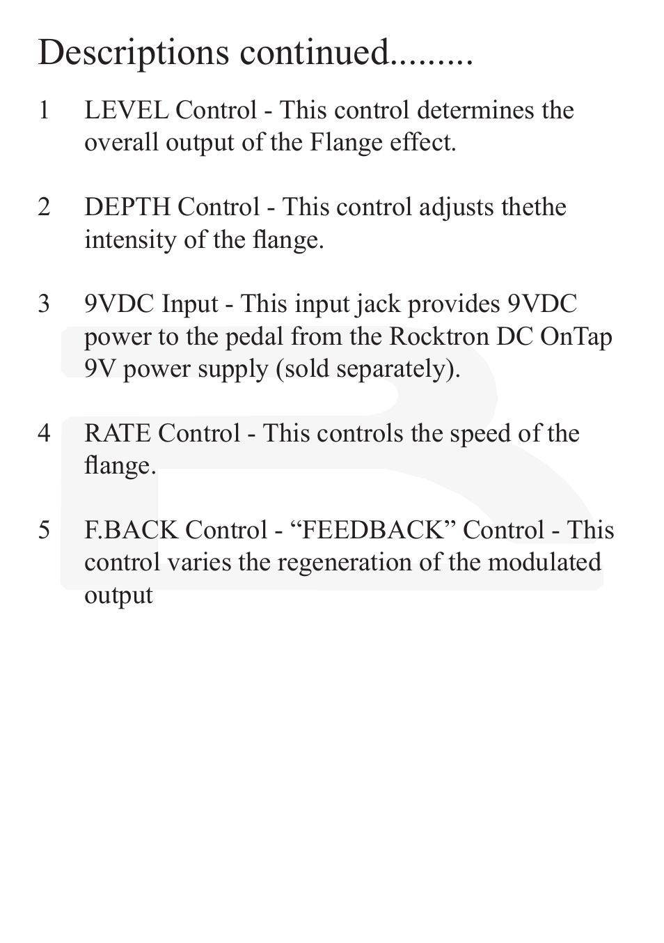 Descriptions continued | Rocktron Reaction Flanger User Manual | Page 6 / 12