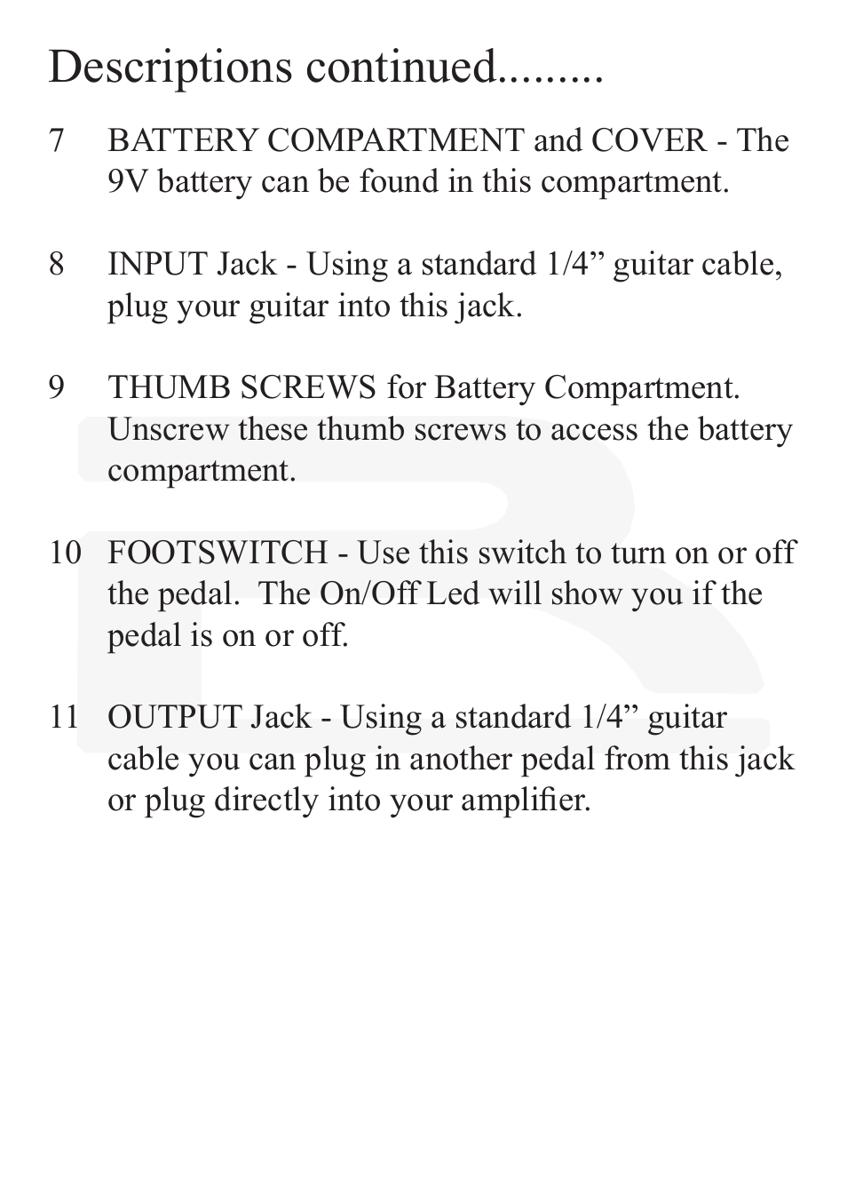 Descriptions continued | Rocktron Reaction Tremolo User Manual | Page 8 / 12