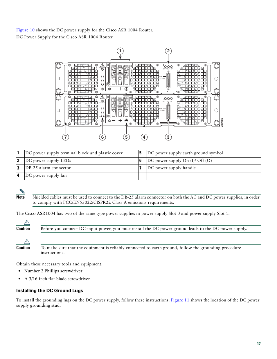 Installing the dc ground lugs | Cisco ASR 1004 User Manual | Page 17 / 38