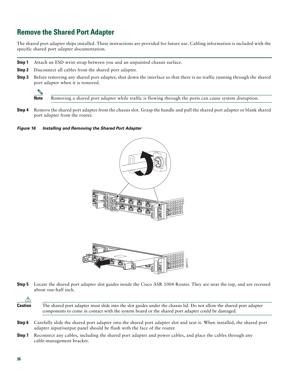 Remove the shared port adapter | Cisco ASR 1004 User Manual | Page 36 / 38