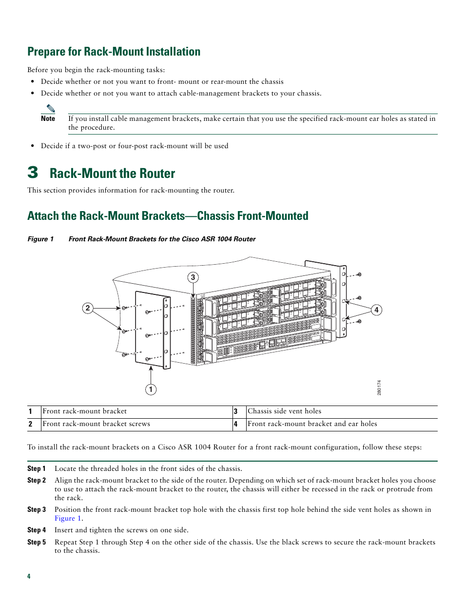 Prepare for rack-mount installation, 3 rack-mount the router, Rack-mount the router | Cisco ASR 1004 User Manual | Page 4 / 38
