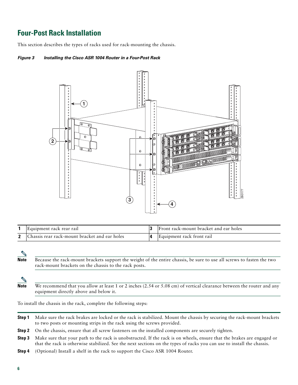 Four-post rack installation | Cisco ASR 1004 User Manual | Page 6 / 38