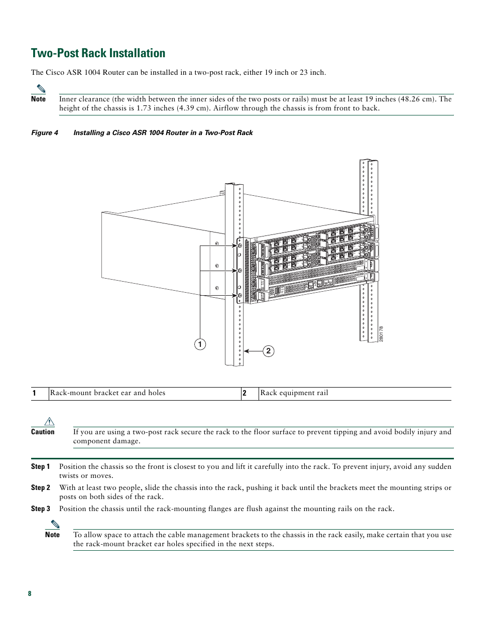 Two-post rack installation | Cisco ASR 1004 User Manual | Page 8 / 38
