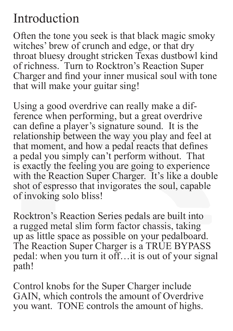 Introduction | Rocktron Reaction Super Charger User Manual | Page 4 / 12