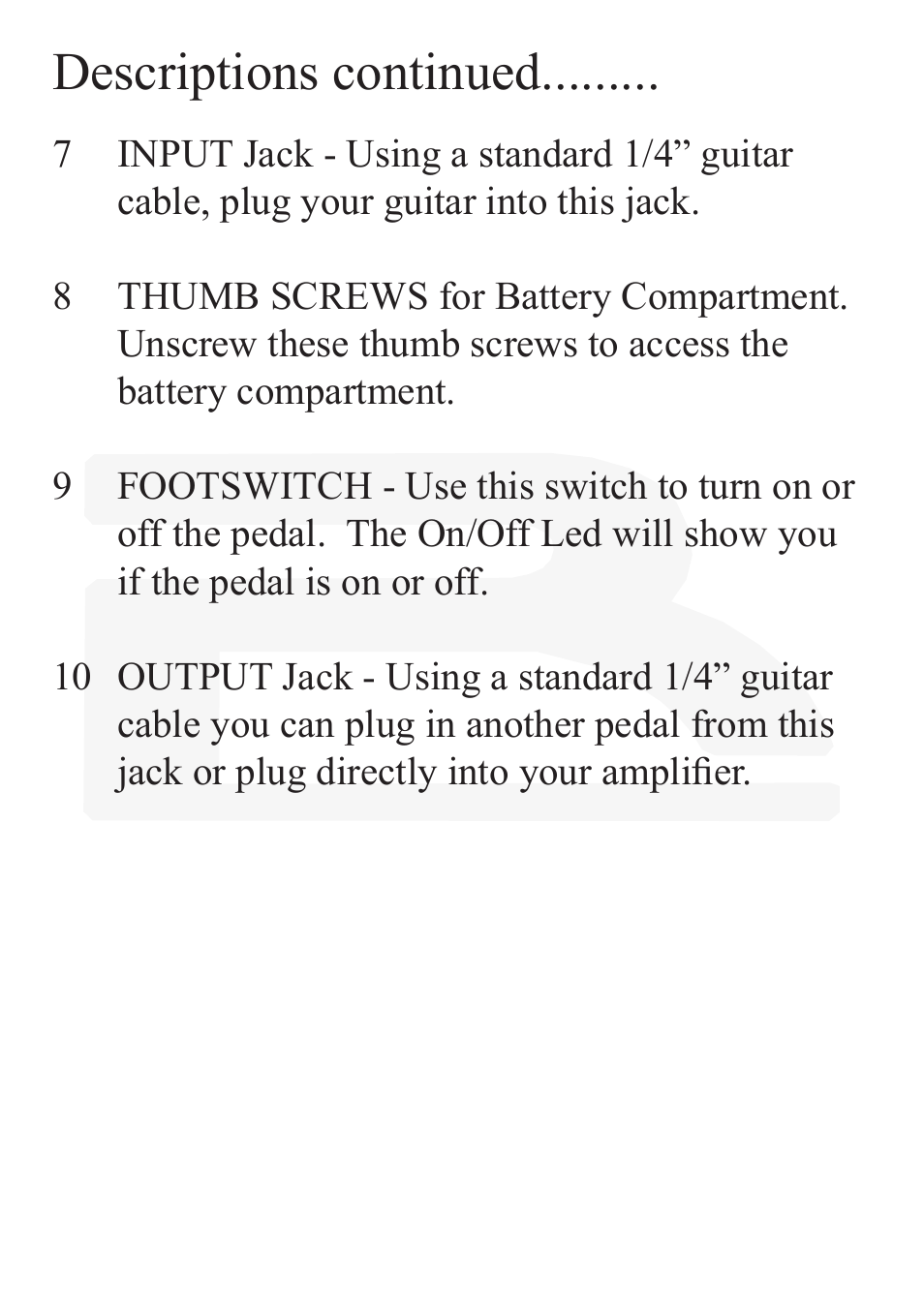 Descriptions continued | Rocktron Reaction Super Charger User Manual | Page 8 / 12