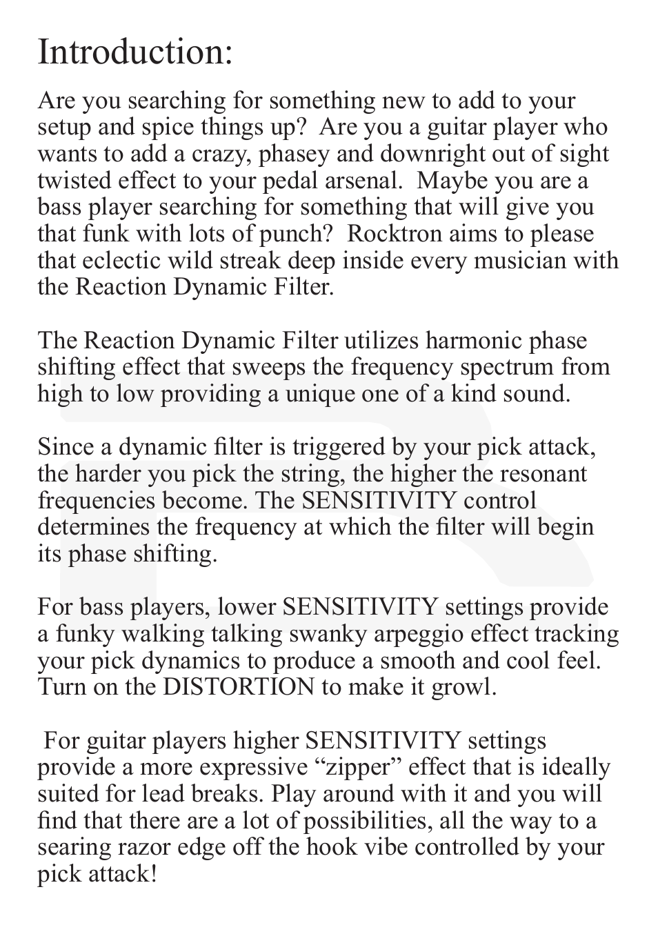 Introduction | Rocktron Reaction Dynamic Filter User Manual | Page 4 / 12