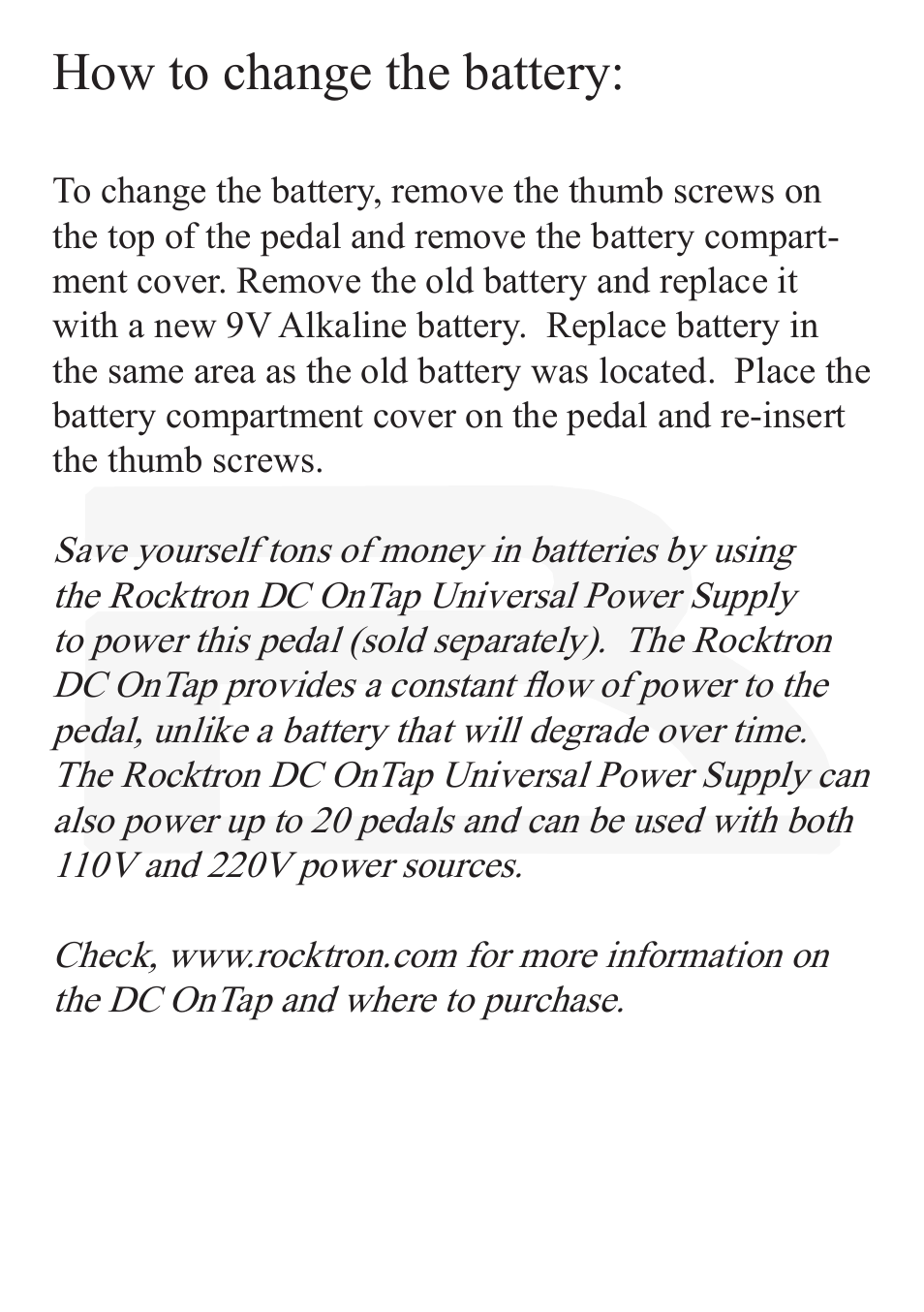 How to change the battery | Rocktron Reaction Tuner User Manual | Page 13 / 16
