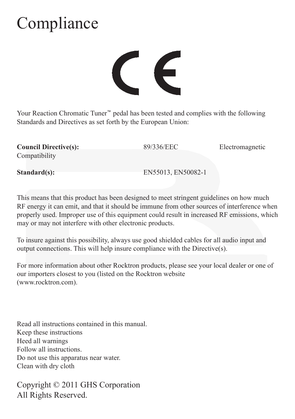 Compliance | Rocktron Reaction Tuner User Manual | Page 2 / 16