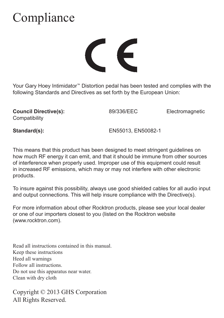 Compliance | Rocktron Gary Hoey Intimidator User Manual | Page 2 / 16