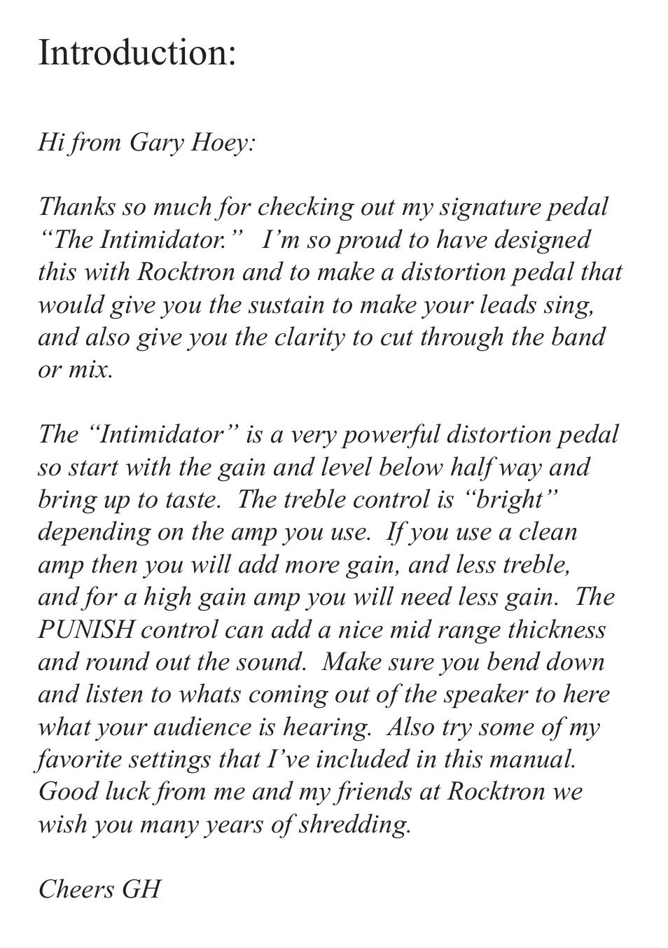 Introduction | Rocktron Gary Hoey Intimidator User Manual | Page 4 / 16