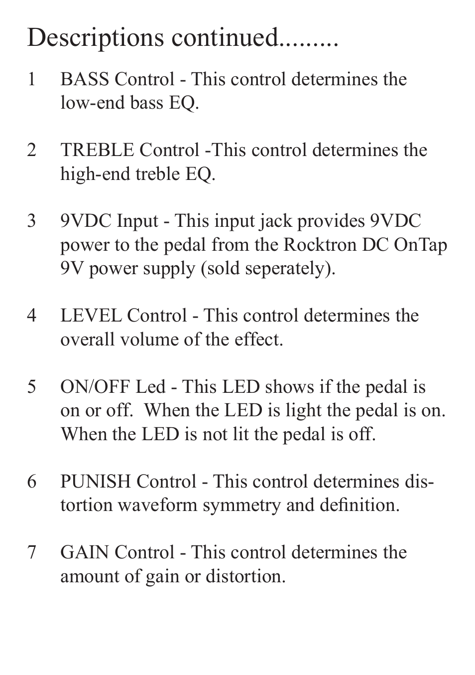 Descriptions continued | Rocktron Gary Hoey Intimidator User Manual | Page 7 / 16