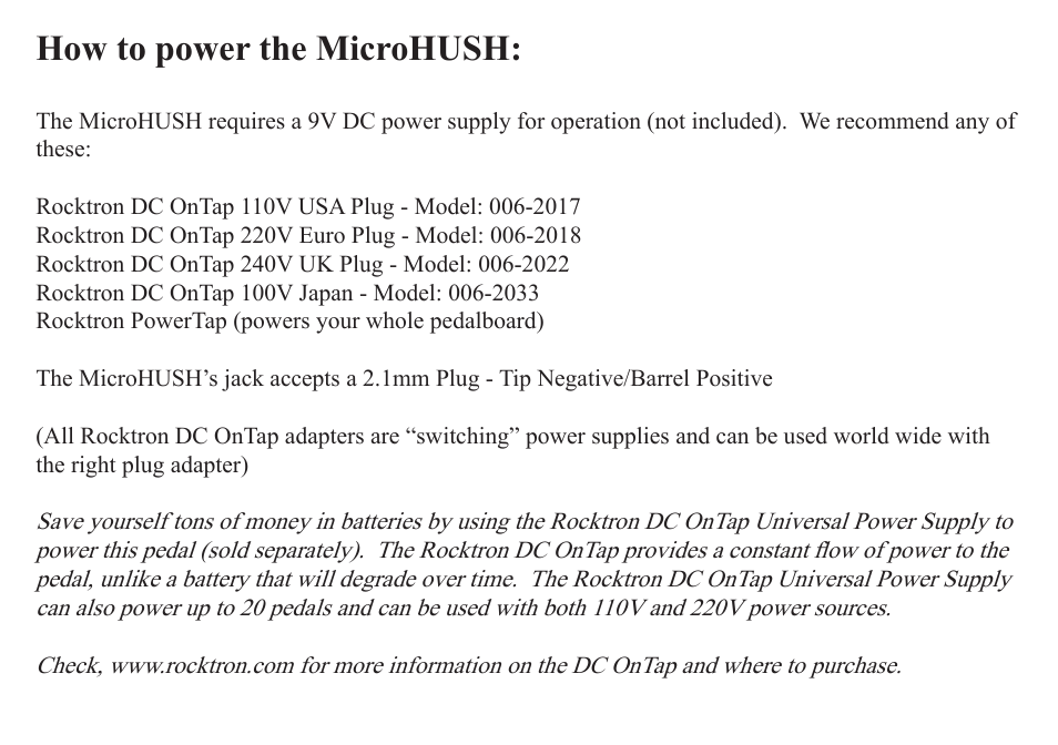 How to power the microhush | Rocktron MicroHUSH User Manual | Page 11 / 12
