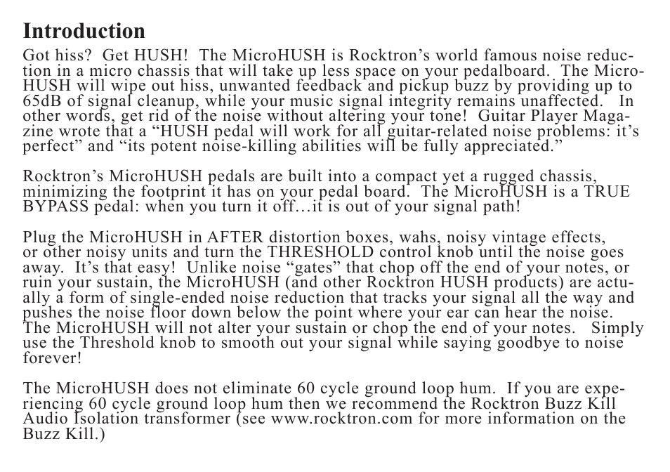 Introduction | Rocktron MicroHUSH User Manual | Page 3 / 12