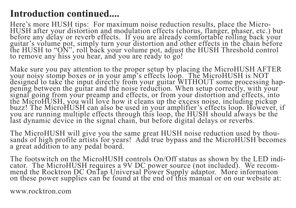 Introduction continued | Rocktron MicroHUSH User Manual | Page 4 / 12