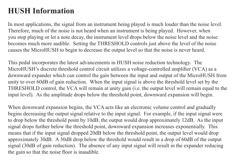 Hush information | Rocktron MicroHUSH User Manual | Page 8 / 12