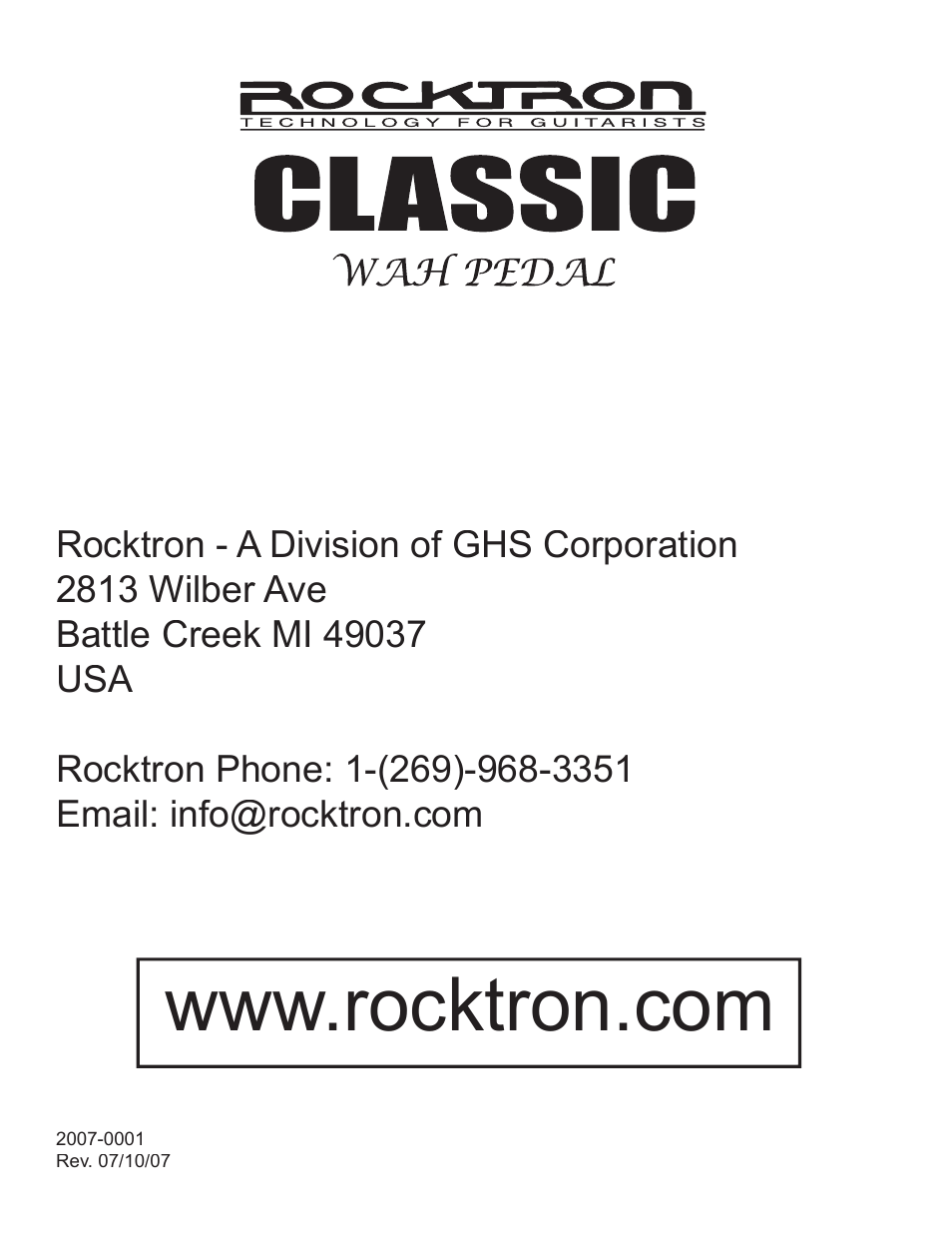 Rocktron Classic Wah User Manual | Page 12 / 12