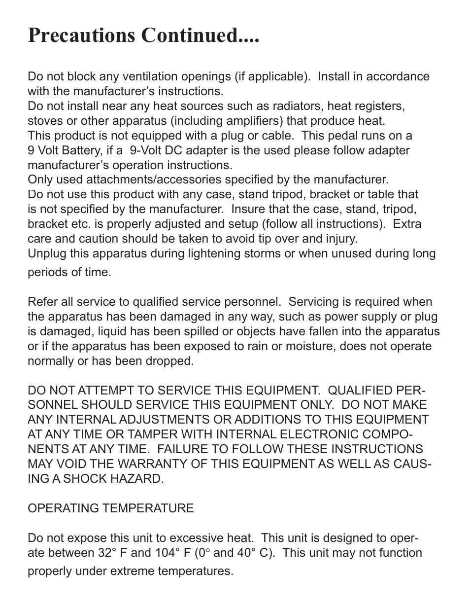Precautions continued | Rocktron Classic Wah User Manual | Page 3 / 12