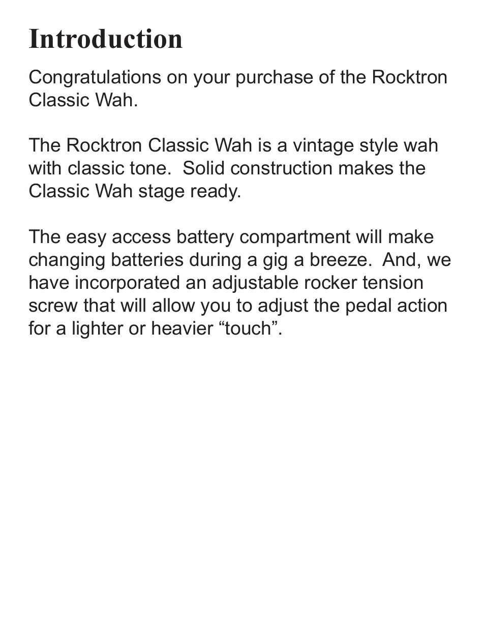 Introduction | Rocktron Classic Wah User Manual | Page 4 / 12