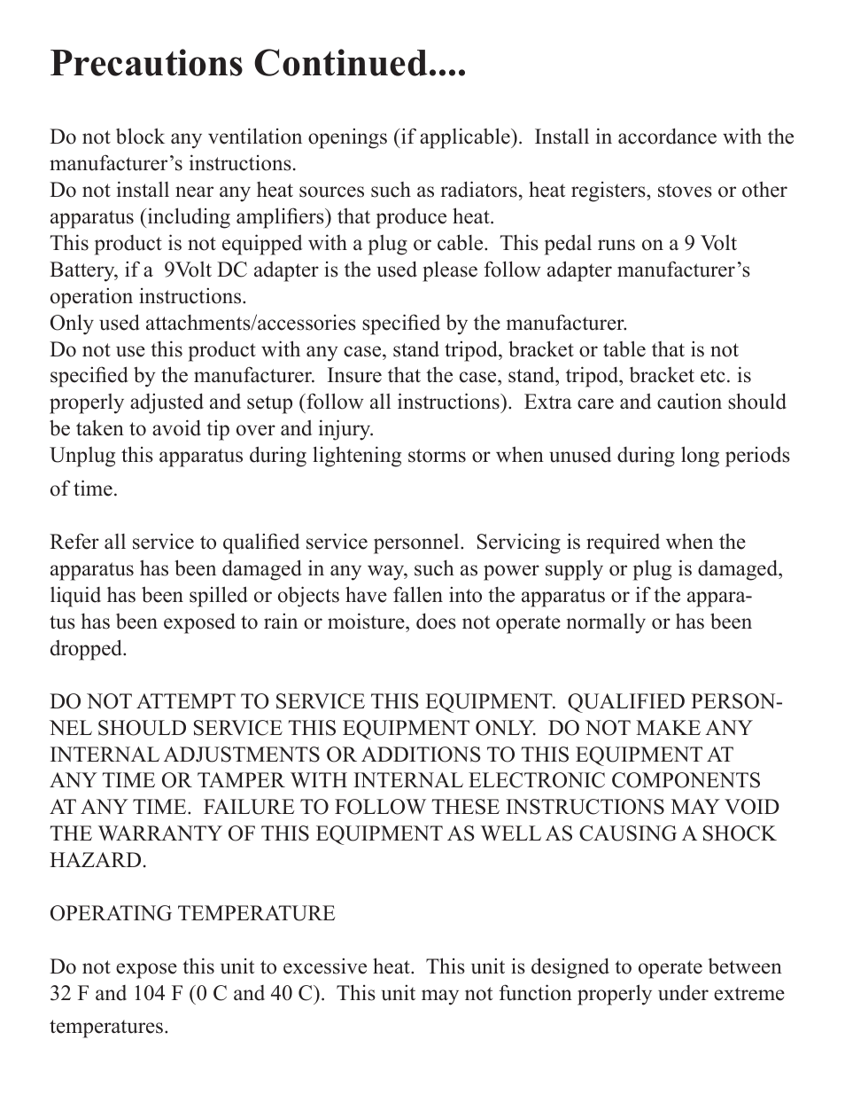 Precautions continued | Rocktron Utopia Expression/Volume Pedal User Manual | Page 3 / 16