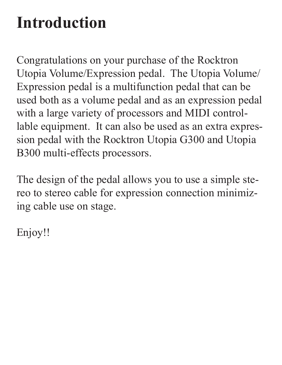 Introduction | Rocktron Utopia Expression/Volume Pedal User Manual | Page 4 / 16