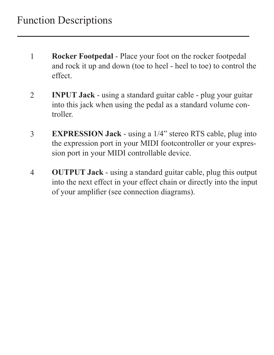 Function descriptions | Rocktron Utopia Expression/Volume Pedal User Manual | Page 5 / 16