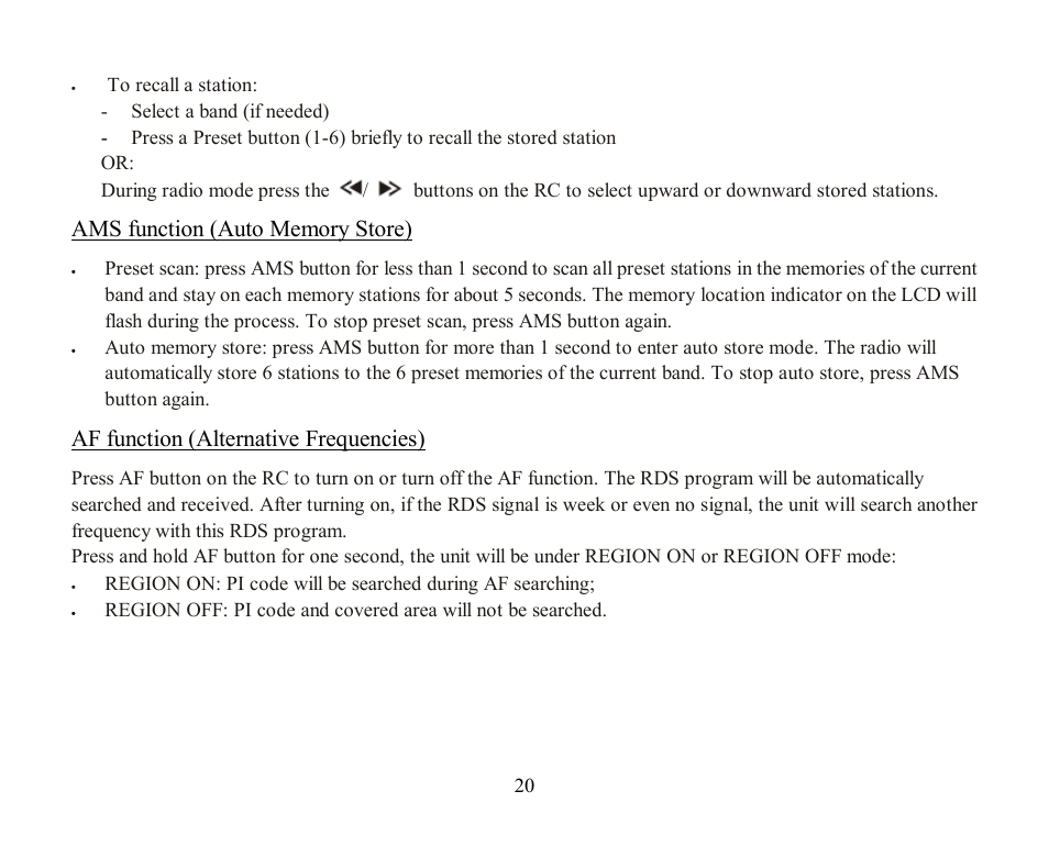 Af function (alternative frequencies) | Hyundai H-CDM8045 User Manual | Page 20 / 58