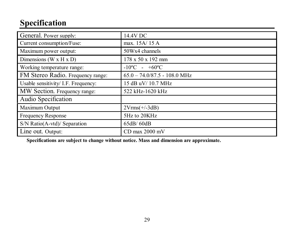 Specification | Hyundai H-CDM8045 User Manual | Page 29 / 58