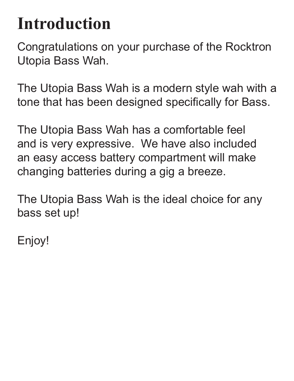 Introduction | Rocktron Utopia Bass Wah User Manual | Page 4 / 12