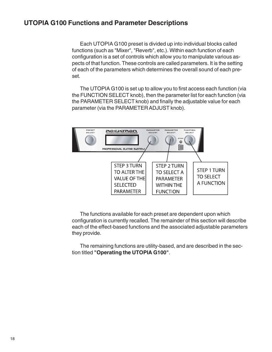 Utopia g100 functions and parameter descriptions | Rocktron Utopia G100 User Manual | Page 18 / 72