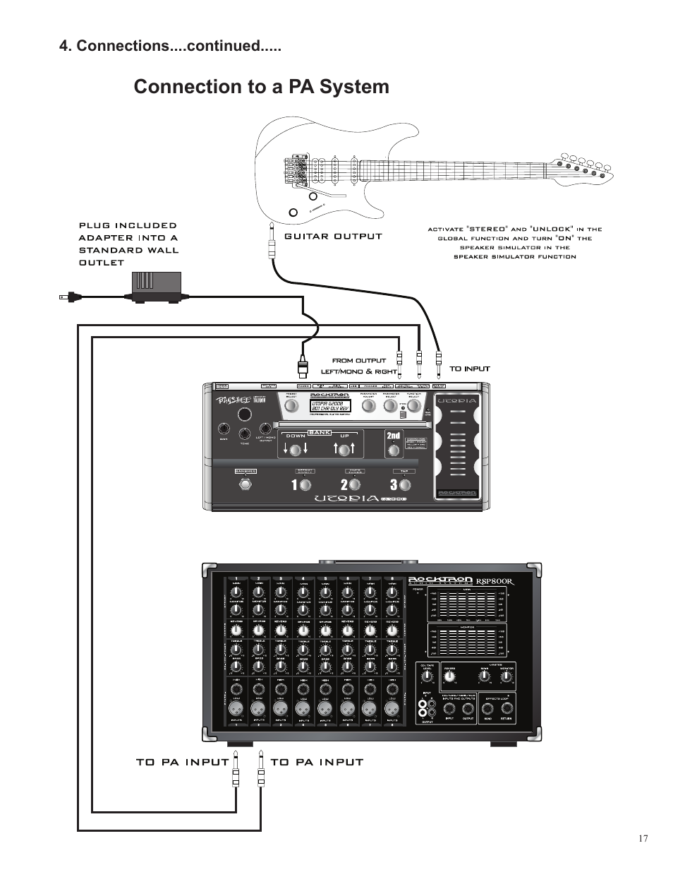 Connection to a pa system | Rocktron Utopia G200B w/Banshee User Manual | Page 17 / 84