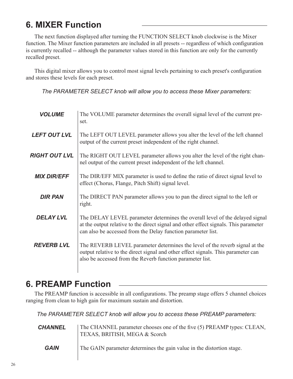 Mixer function, Preamp function | Rocktron Utopia G200B w/Banshee User Manual | Page 26 / 84