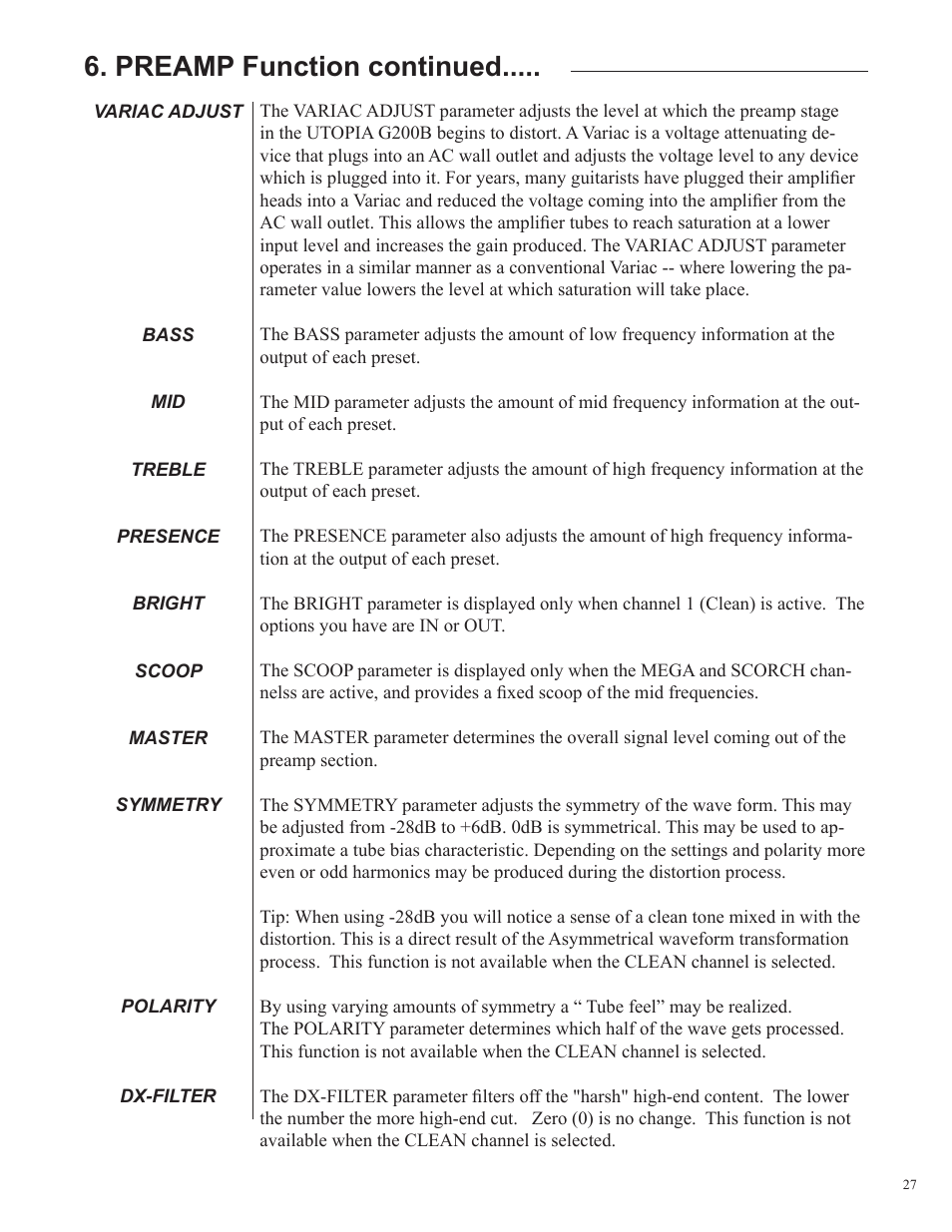 Preamp function continued | Rocktron Utopia G200B w/Banshee User Manual | Page 27 / 84