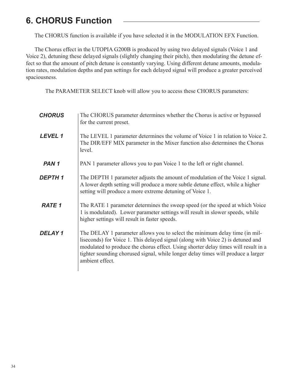 Chorus function | Rocktron Utopia G200B w/Banshee User Manual | Page 34 / 84