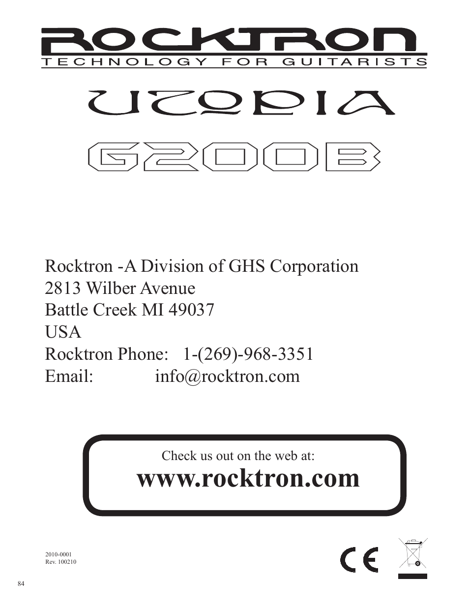 Rocktron Utopia G200B w/Banshee User Manual | Page 84 / 84