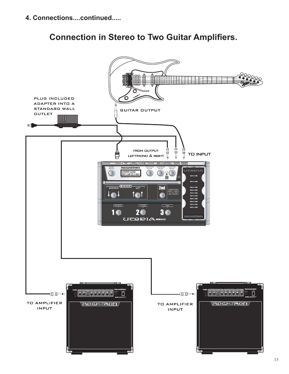 Connection in stereo to two guitar ampliﬁers | Rocktron Utopia G200 User Manual | Page 13 / 80